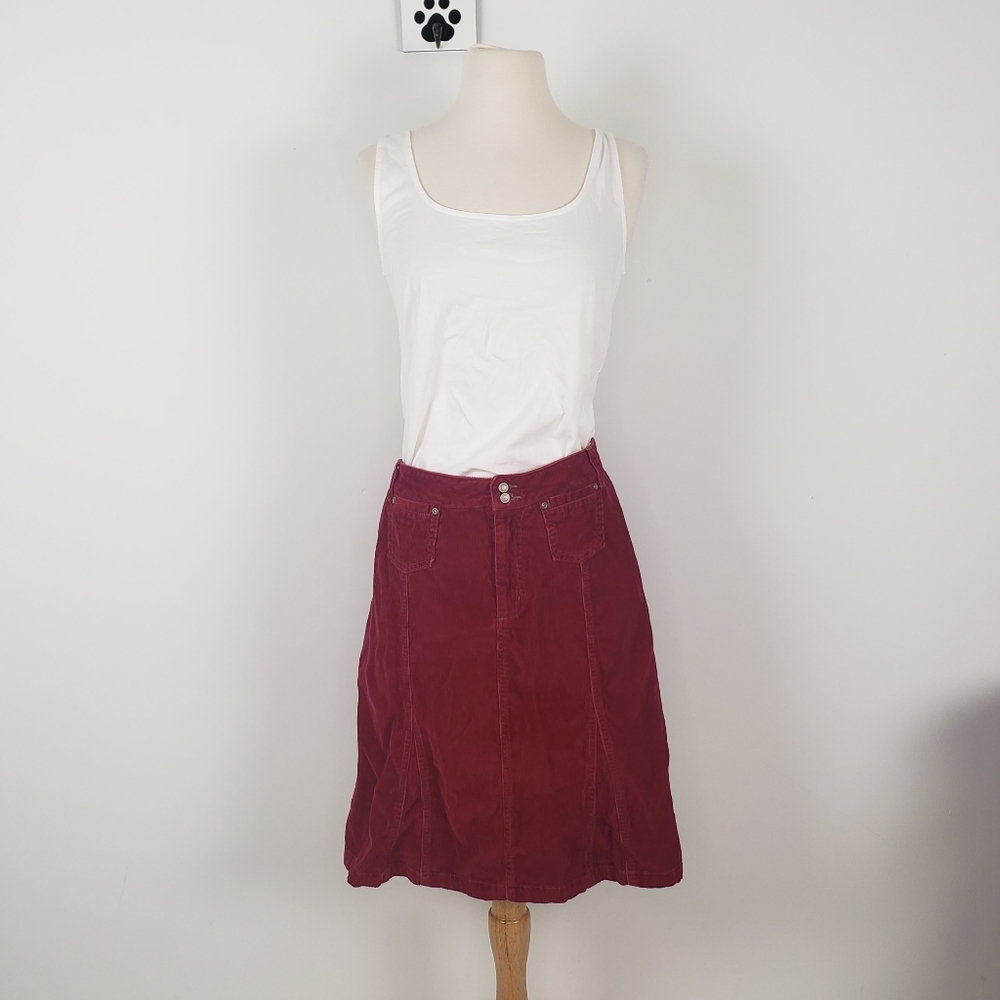 Burgundy/Red Cotton Corduroy Flared Hippie Boho Skirt 10